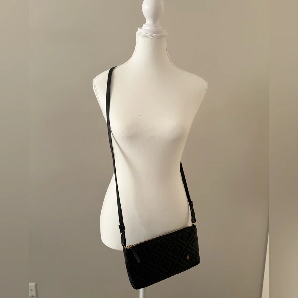 Tory Burch Kira Chevron Slim Crossbody Bag – Black Quilted Leather - Picture 5 of 10
